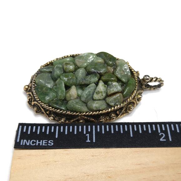 Chrysoprase Gemstones Pendant, Gold Plated Frame, 1970s Vintage Jewelry - Picture 3 of 10